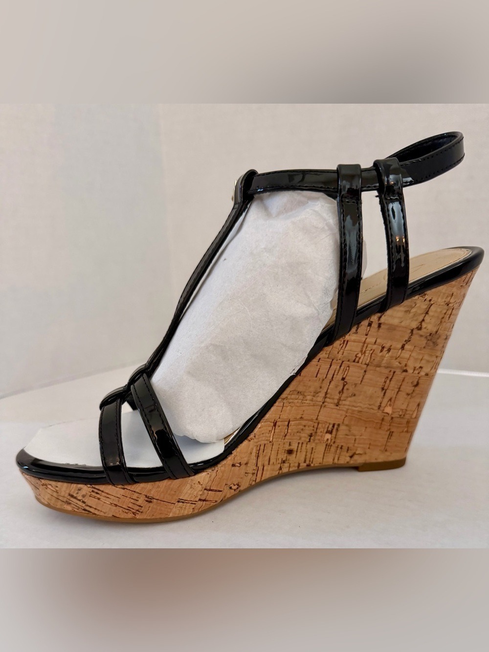 NWT Jessica Simpson Jardina Black Patent Cork Wedge Sandals Size 7M - Picture 10 of 15
